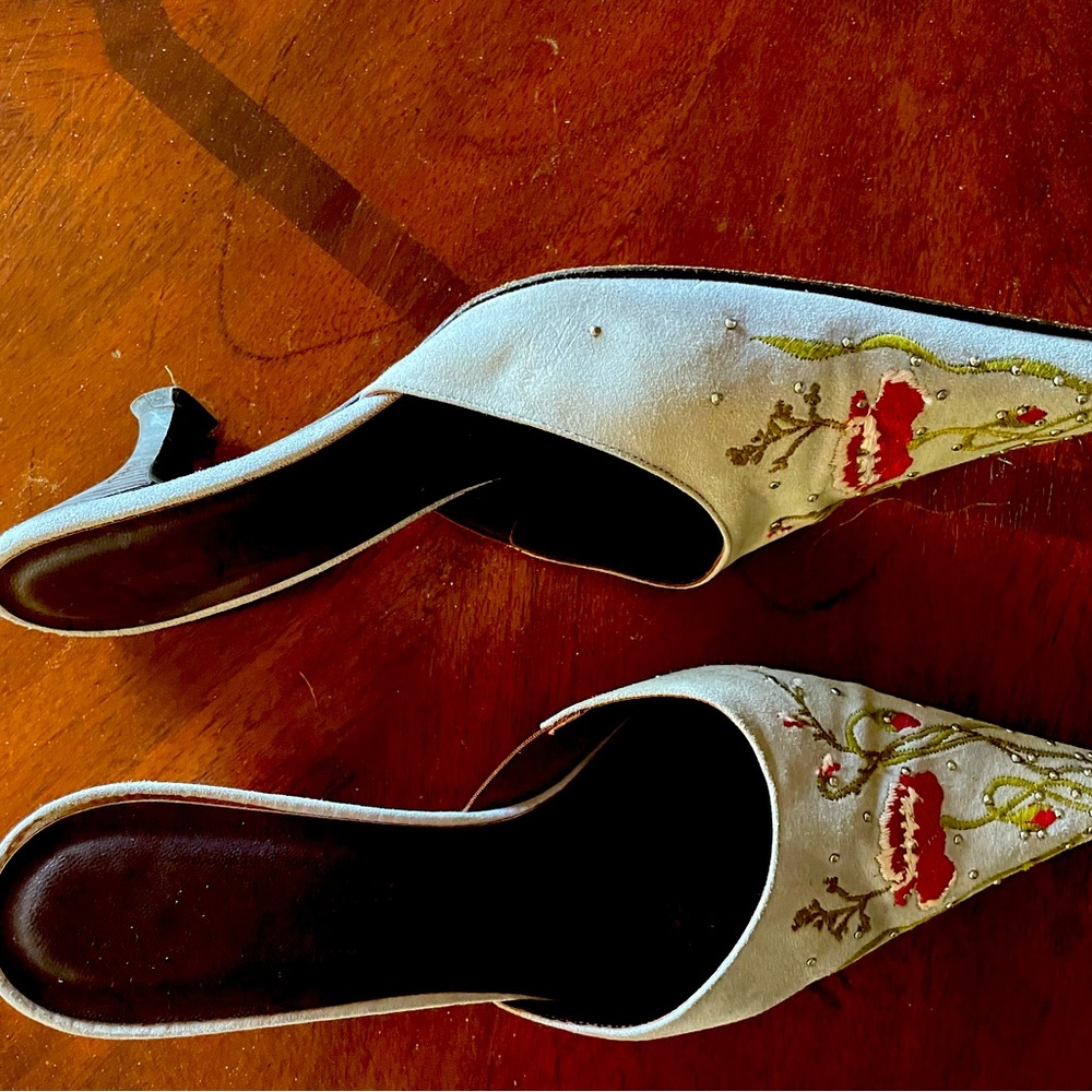 Donald J Pliner leather studded heeled slides